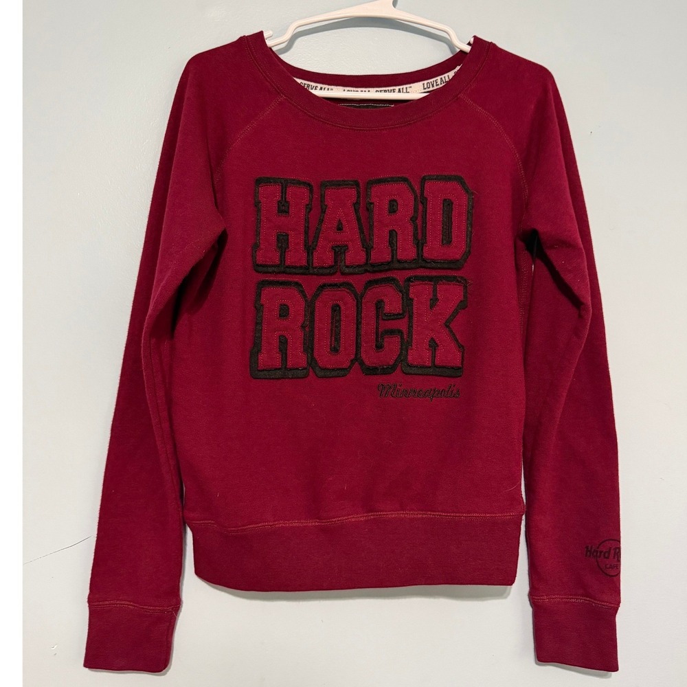 Hard Rock Cafe Minneapolis Size Small Sweatshirt Maroon Applique Pullover 1540